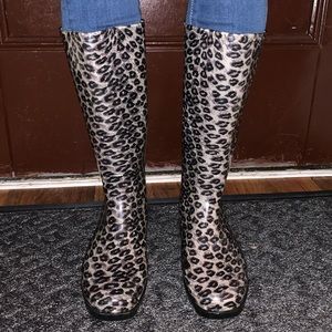 Leopard print rain boots